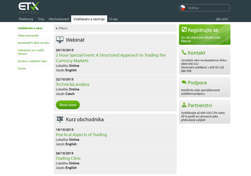 Demo účet ETX Capital doplňují vzdělávací materiály a webináře