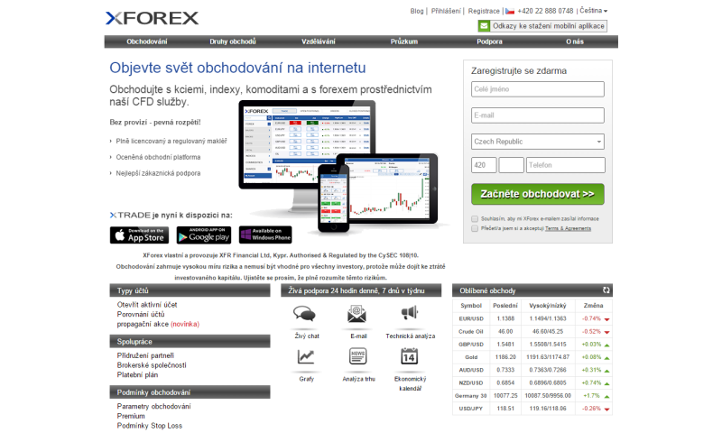 Recenze xForex - webová stránka brokera